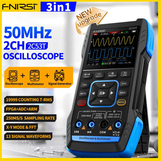 Osciloscopio de 50 MHz de 2 canales y multímetro Fnirsi 2C53T-2