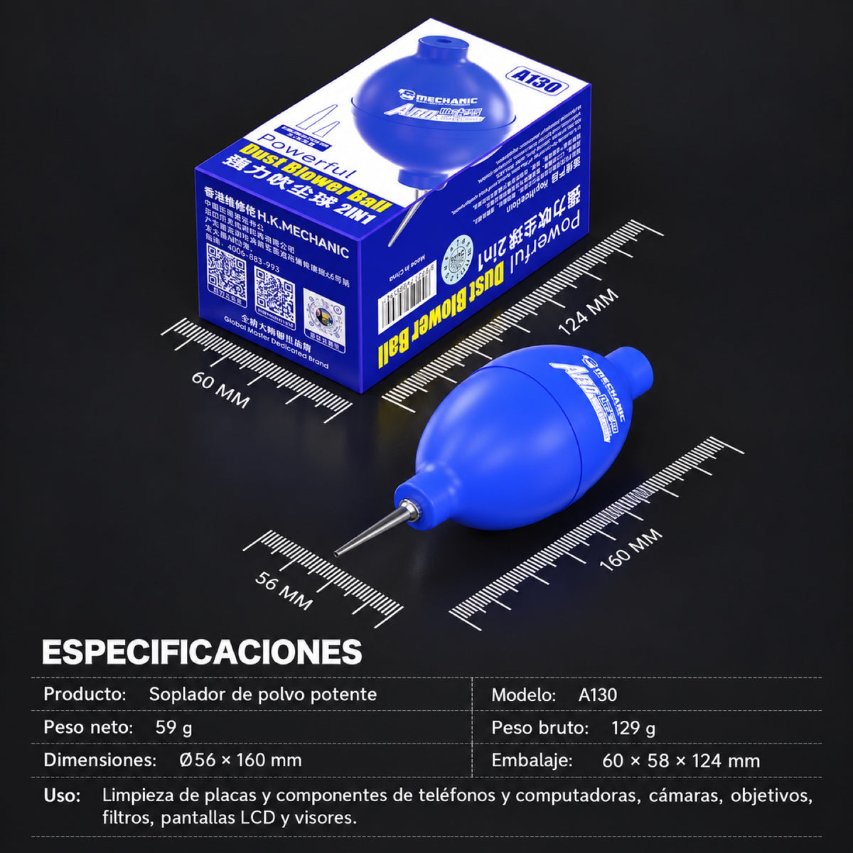 Soplador Mechanic A130 de 160 mm para polvo y partículas-8