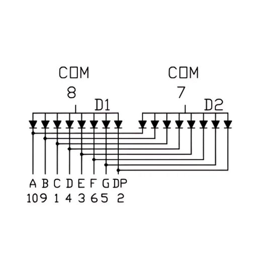 Display de 7 segmentos de 2 dígitos, ánodo común de 0.36"-2