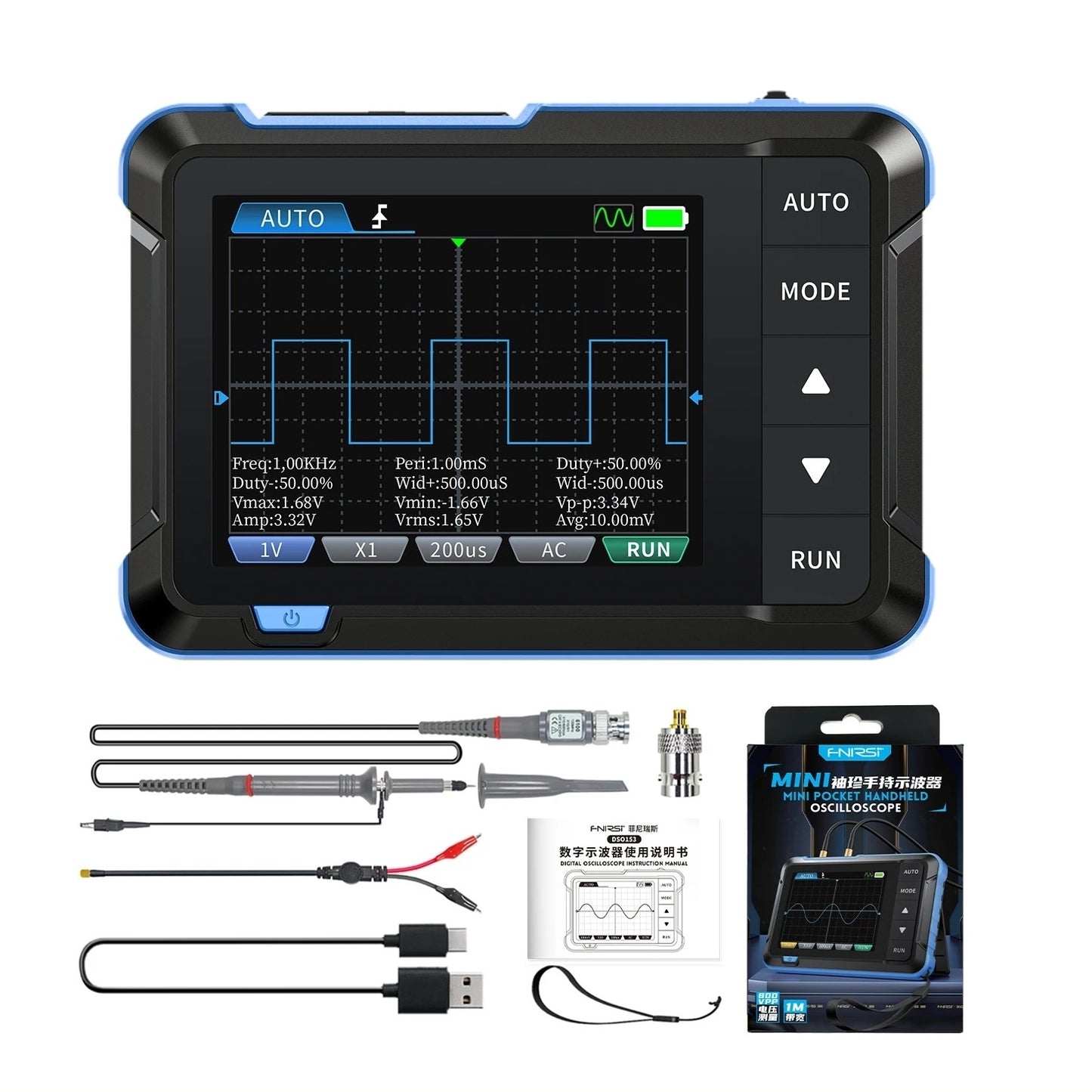 Osciloscopio portátil de 1 MHz y generador de señal Fnirsi DSO153-8