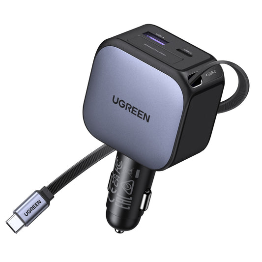 Cargador UGREEN para carro de 60W con cable retráctil-2
