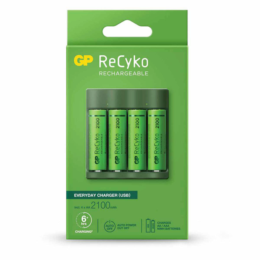 Kit de batería GP recargable NiMH AA 4 piezas de 2100 mAh con cargador-2