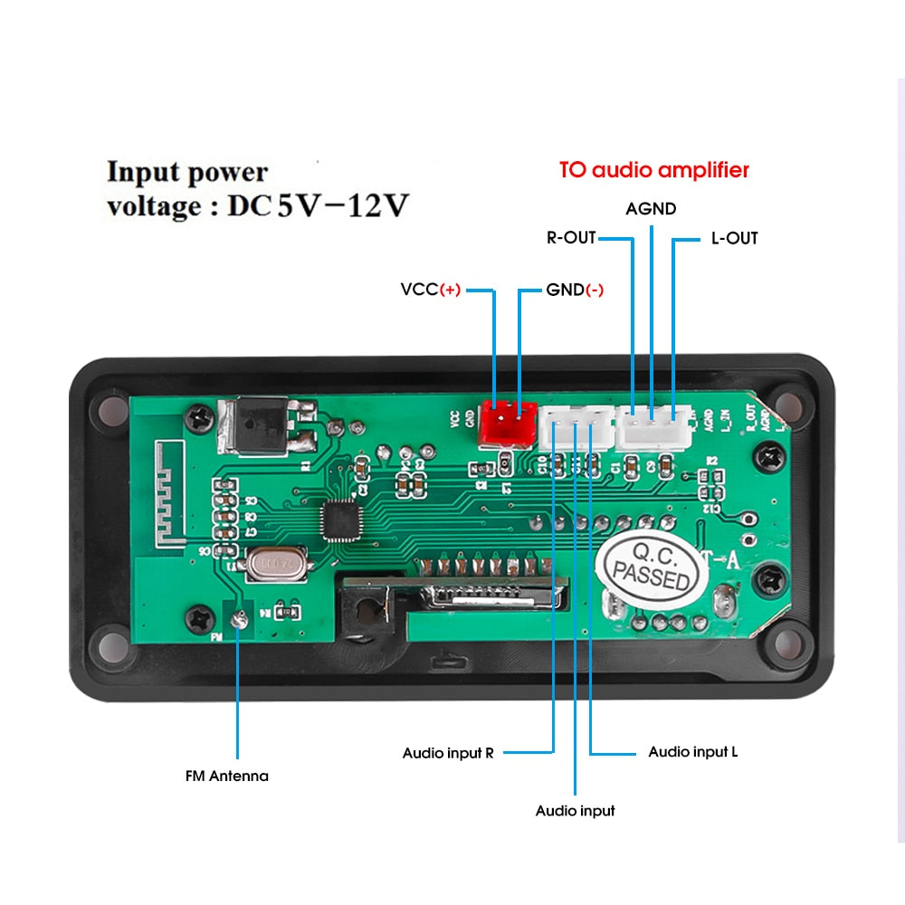 Módulo MP3 con entrada para USB, FM, AUX, Bluetooth y tarjeta micro SD-3