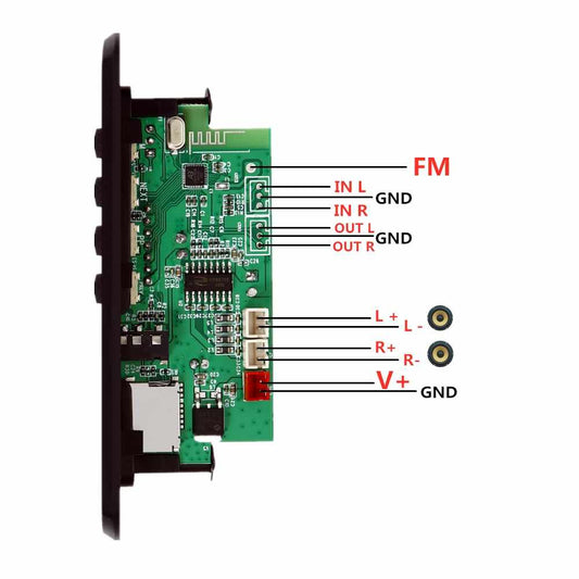 Módulo MP3 amplificado 2x25W con entrada para USB, FM, AUX, Bluetooth y tarjeta micro SD-2