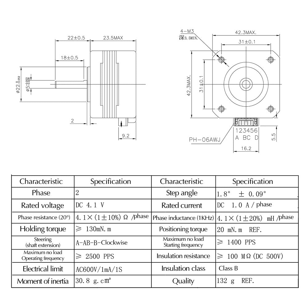 Motor de pasos Nema 17 de 23mm-3
