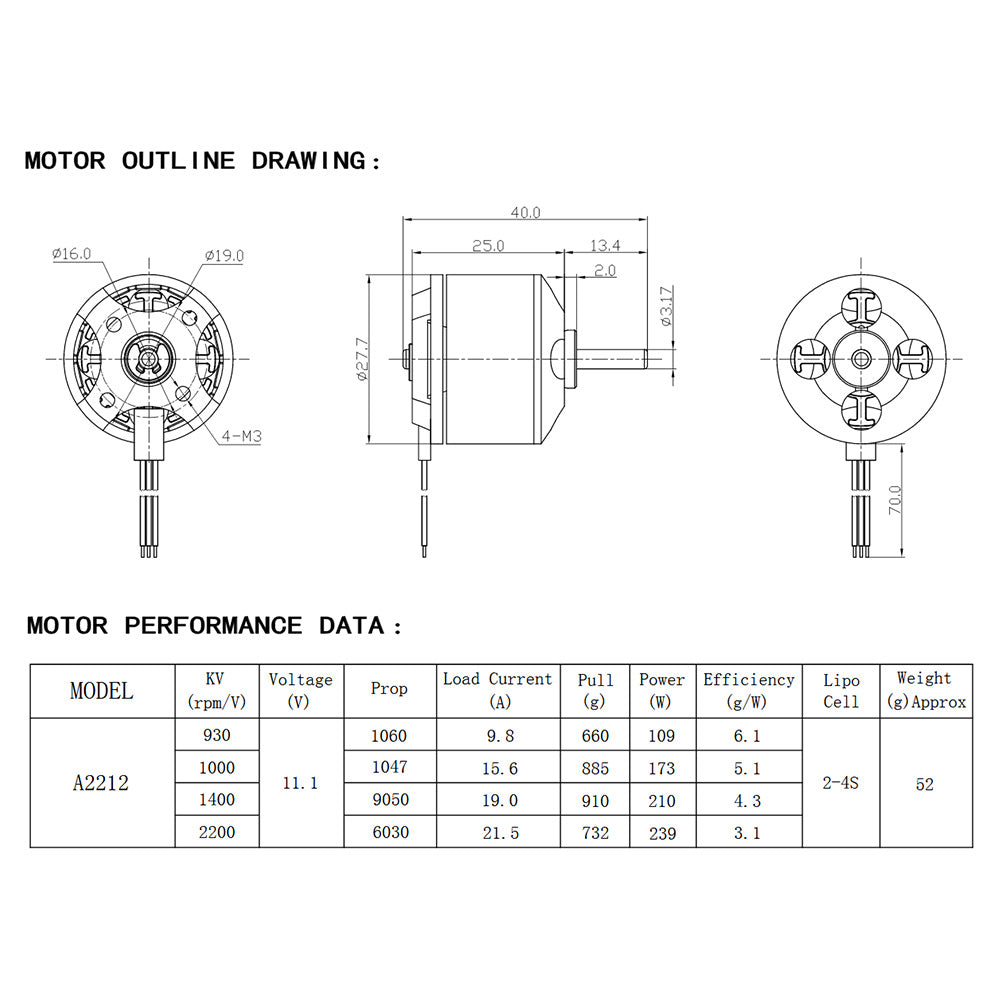 Motor brushless A2212 1000KV-2