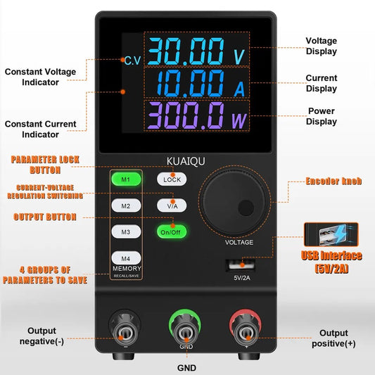Fuente DC Kuaiqu SPPS3010D con memoria - 30V 10A-2