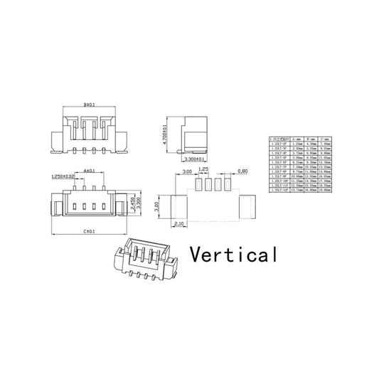 Kit de conectores verticales SMD JST1.25 de 2 a 12 pines - 100 piezas-2