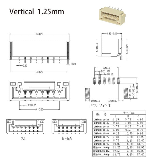 Kit de conectores verticales SMD GH1.25 de 2 a 10 pines - 150 piezas-2