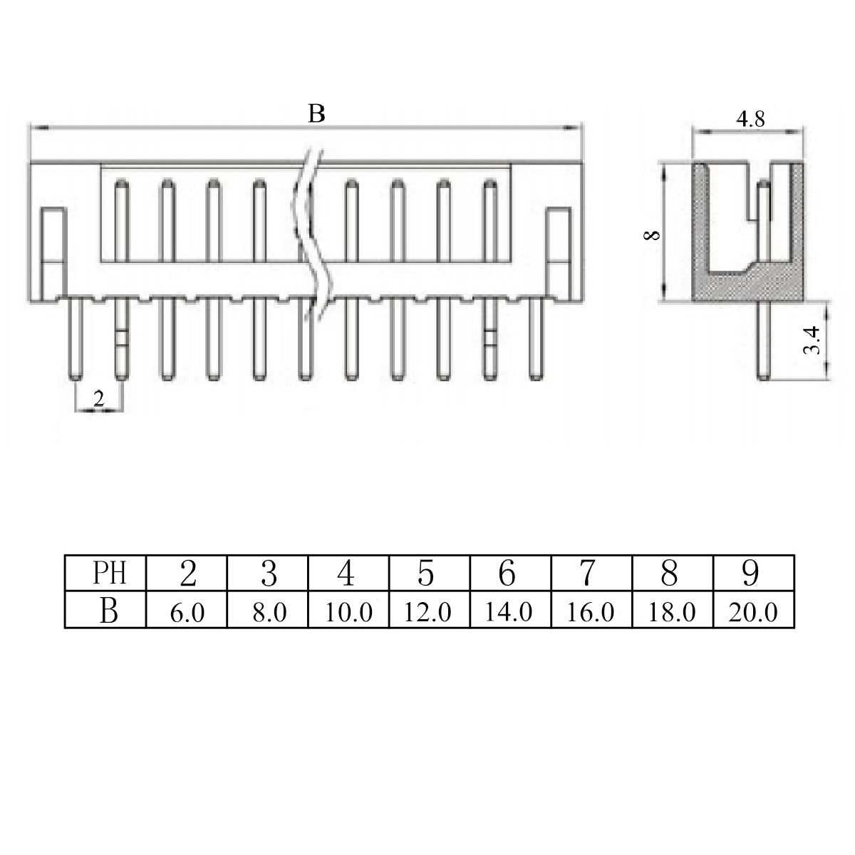 Conector vertical PH-4A de cable a placa - 4 pines-2