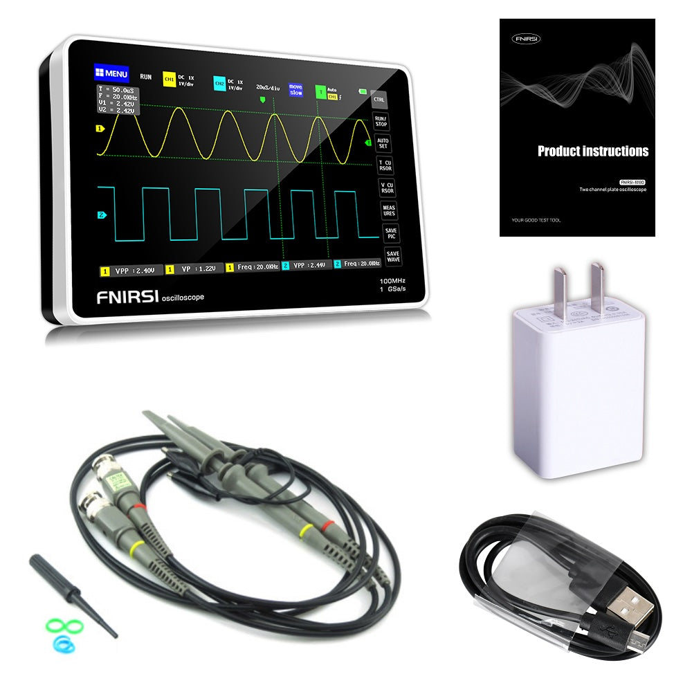Osciloscopio portátil touch de 100 MHz y 2 canales Fnirsi 1013D-6