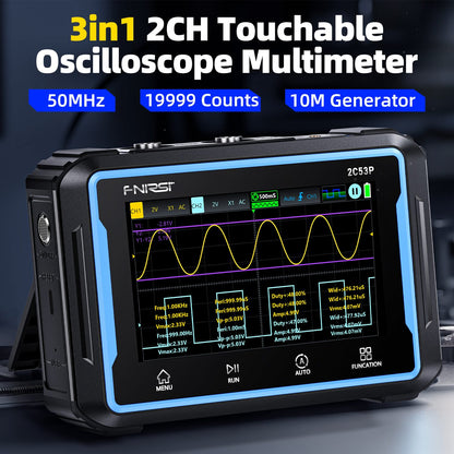 Osciloscopio de 2 canales 50 MHz y multímetro touch Fnirsi 2C53P-3