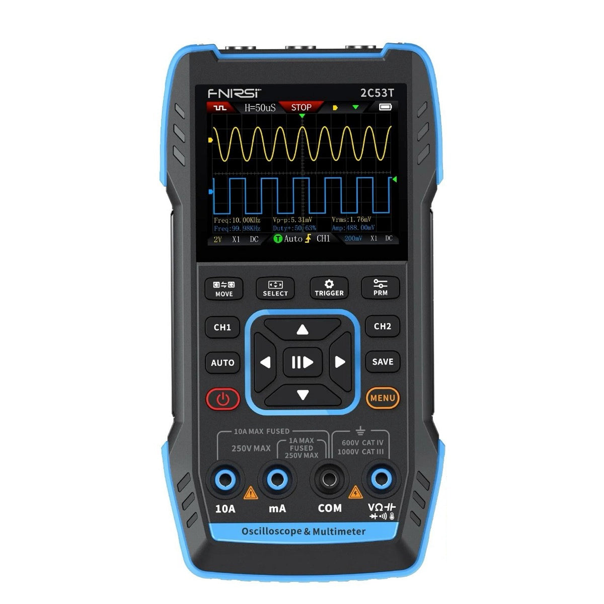 Osciloscopio de 50 MHz de 2 canales y multímetro Fnirsi 2C53T-1