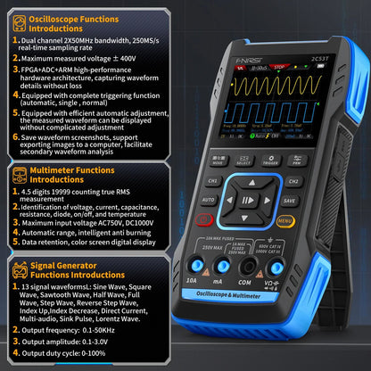 Osciloscopio de 50 MHz de 2 canales y multímetro Fnirsi 2C53T-5