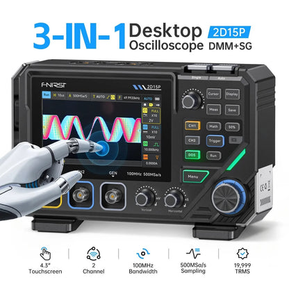 Osciloscopio de 2 canales 100 MHz, 3 en 1 Fnirsi 2D15P-2