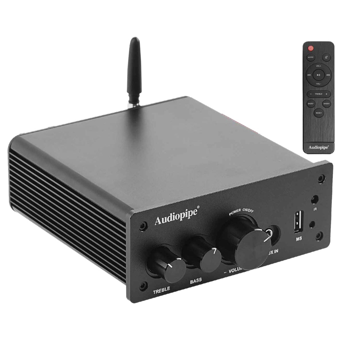 Amplificador ambiental Audiopipe de 2x100W con USB y BT-1