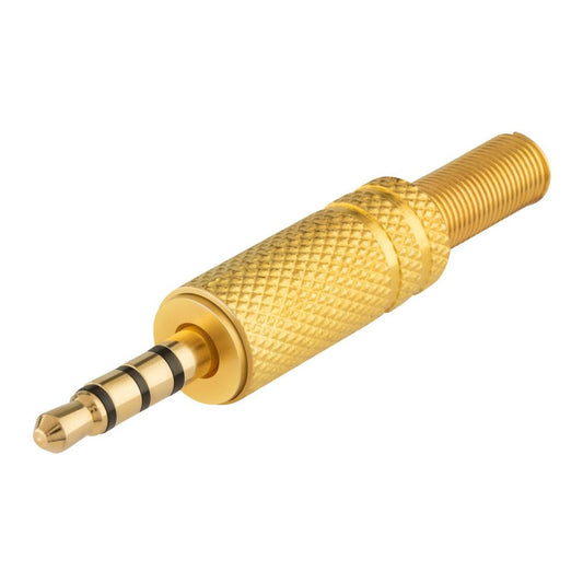 Conector de audio de 3.5 mm estéreo y micrófono, dorado con cola-1