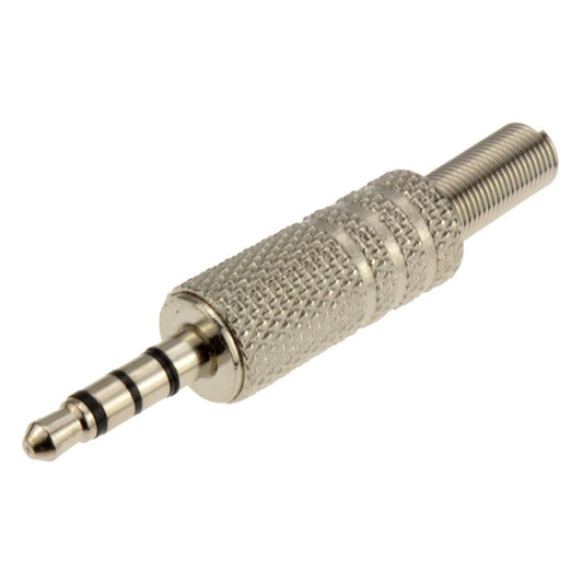 Conector de audio N.A. de 3.5 mm estéreo y micrófono, metálico con cola-1
