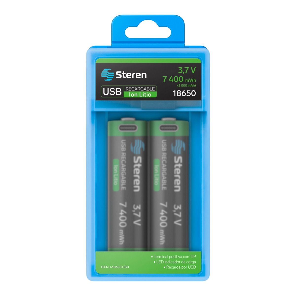 Batería recargable USB Li-ion 18650 de 2,000 mAh - 2 unidades-1