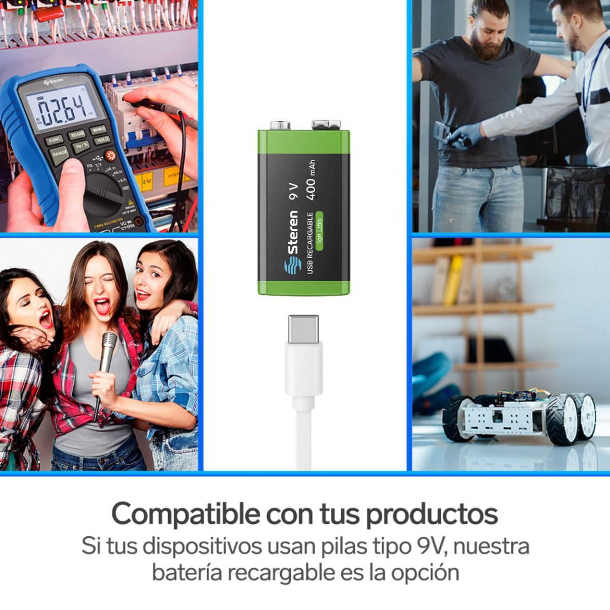 Batería recargable USB Li-ion cuadrada de 9V 500mAh - 2 unidades-4