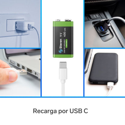 Batería recargable USB Li-ion cuadrada de 9V 400mAh-5