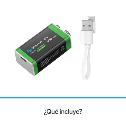 Batería recargable USB Li-ion cuadrada de 9V 400mAh-7