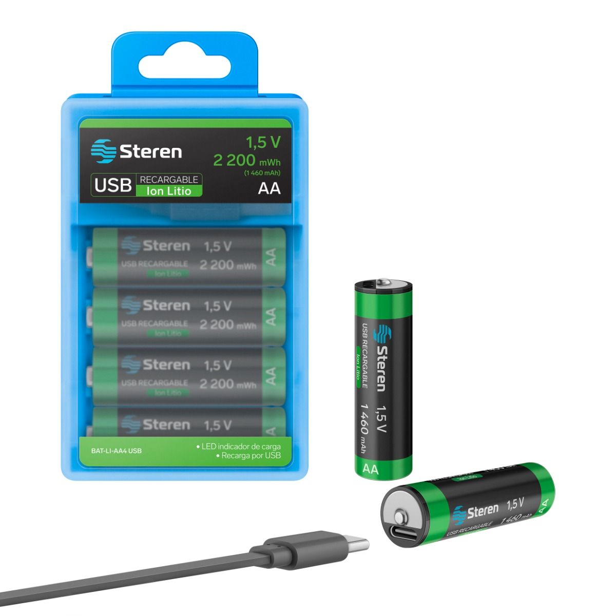 Batería recargable USB Li-ion AA de 1,460mAh - 4 unidades-2