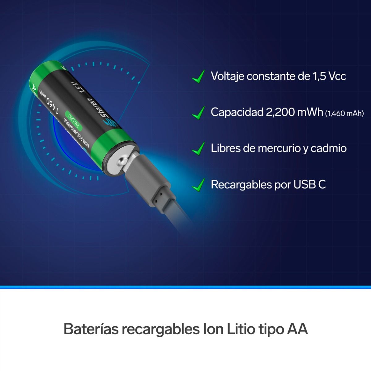 Batería recargable USB Li-ion AA de 1,460mAh - 4 unidades-3
