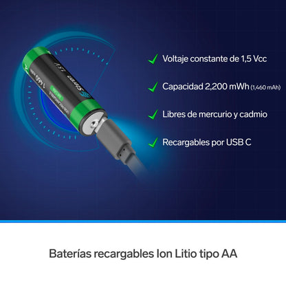 Batería recargable USB Li-ion AA de 1,460mAh - 4 unidades-3