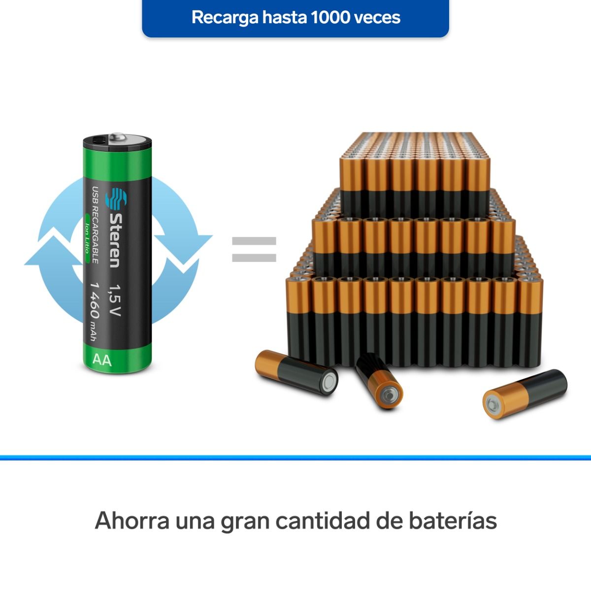 Batería recargable USB Li-ion AA de 1,460mAh - 4 unidades-5