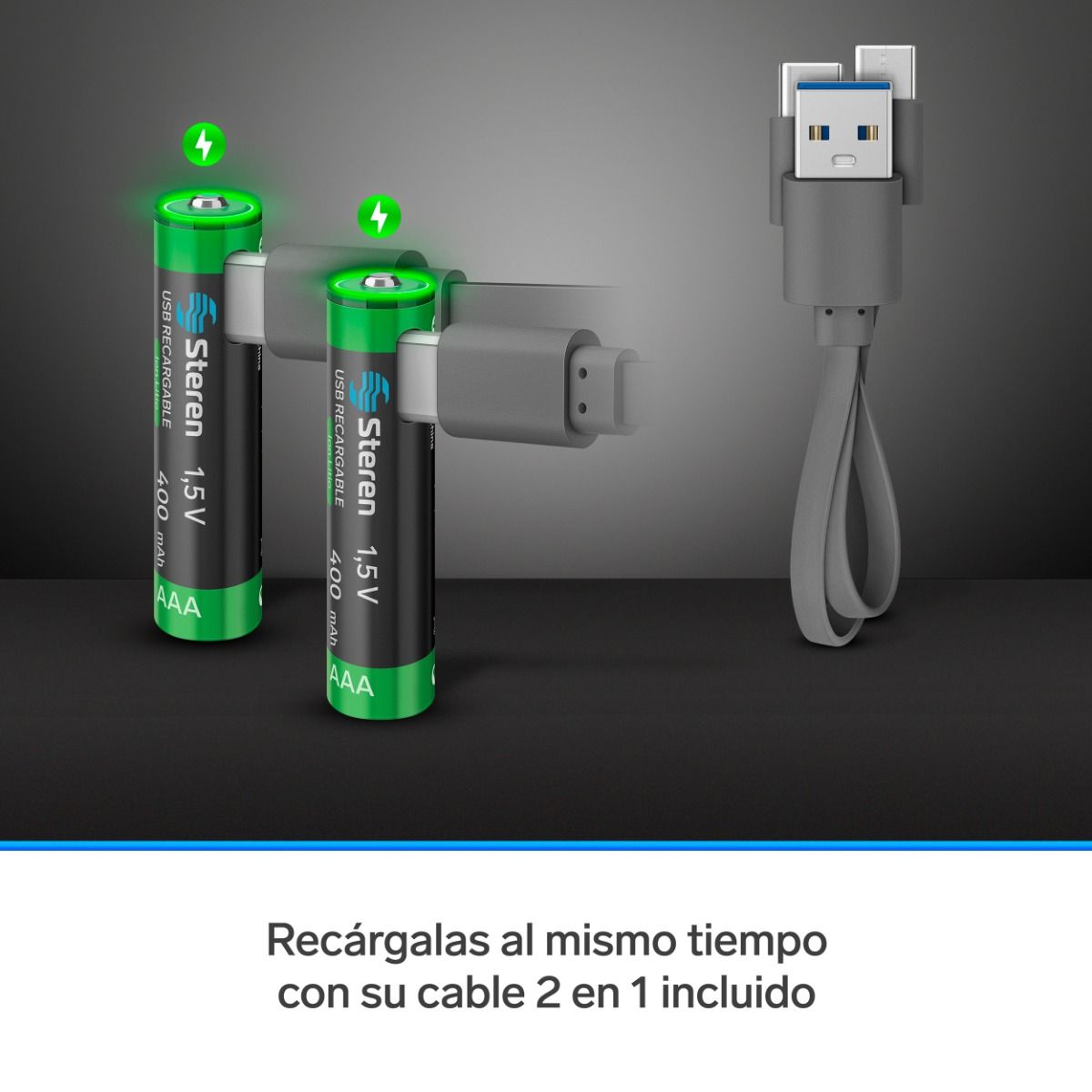 Batería recargable USB Li-ion AAA de 370mAh - 2 unidades-6