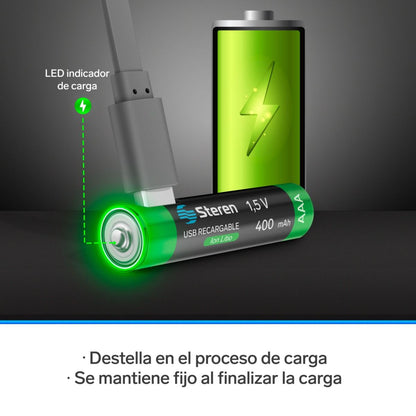 Batería recargable USB Li-ion AAA de 370mAh - 2 unidades-7