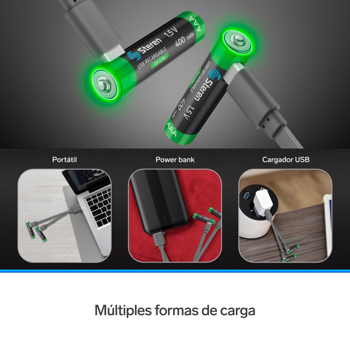 Batería recargable USB Li-ion AAA de 370mAh - 2 unidades-9