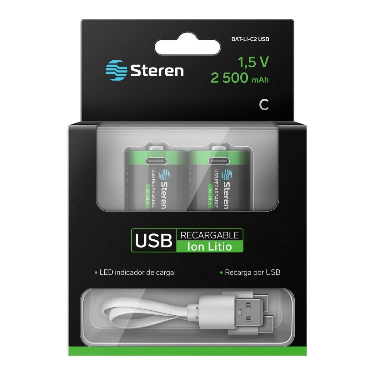 Bateria recargable USB Li-ion tipo C 2,500mah - 2 unidades-1