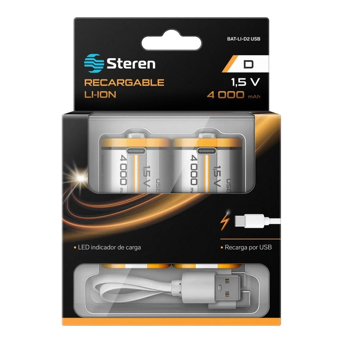 Bateria recargable USB Li-ion tipo D 4,000mah - 2 unidades-1
