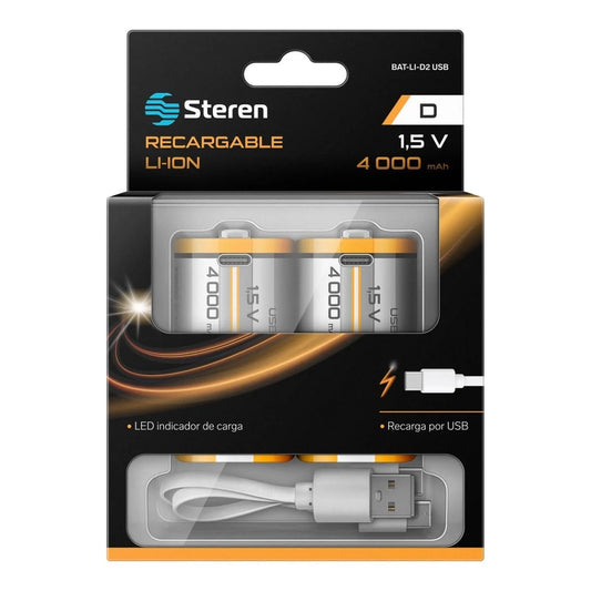 Bateria recargable USB Li-ion tipo D 4,000mah - 2 unidades-1