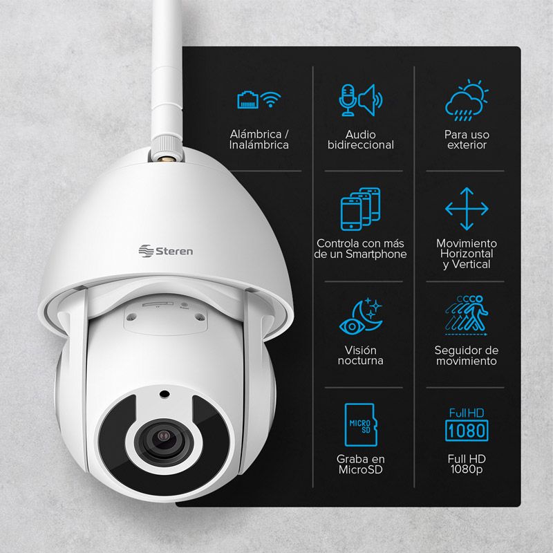 Cámara Steren para exterior Wi-Fi / Ethernet Full HD robotizada con seguidor de movimiento-3