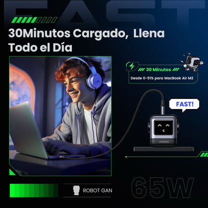 Cargador UGREEN UNO de 3 puertos de 65W - gris-6