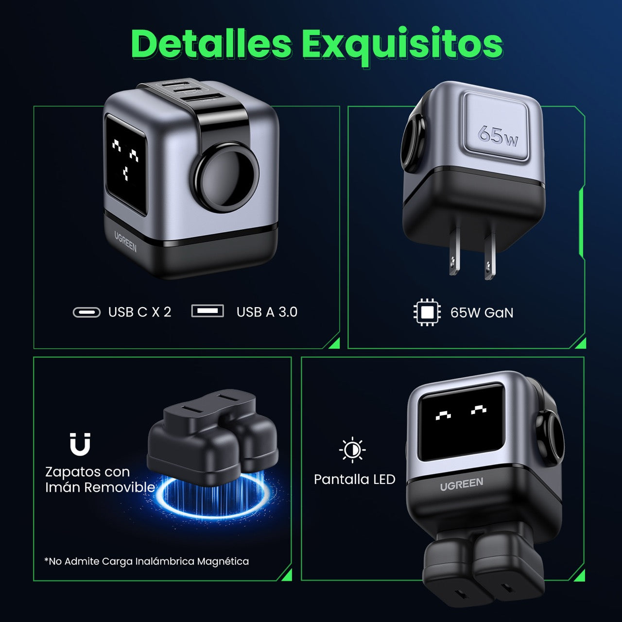Cargador UGREEN UNO de 3 puertos de 65W - gris-3