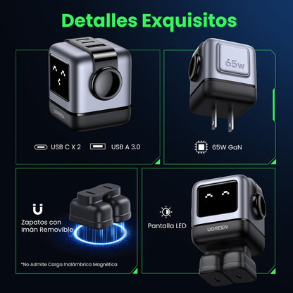 Cargador UGREEN UNO de 3 puertos de 65W - gris-3