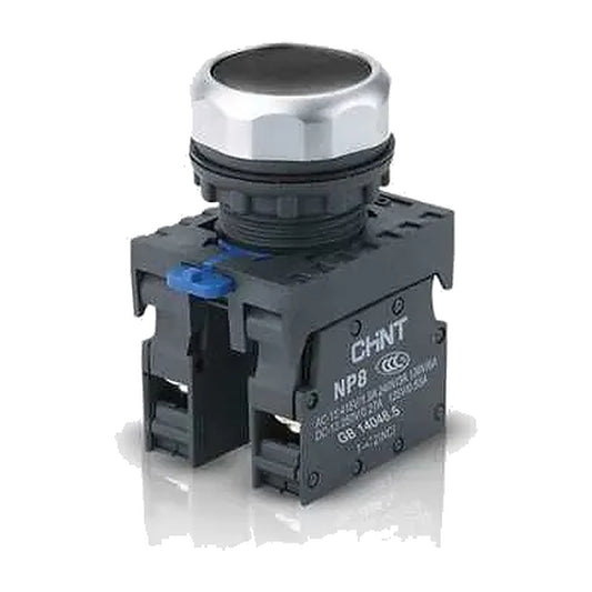 Pulsador rasante Chint 1NO negro de 22mm NP8-10BN/2-1