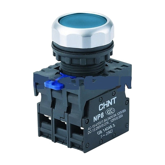 Pulsador iluminado Chint 1NO azul 110/220V NP8-10BND/6-1