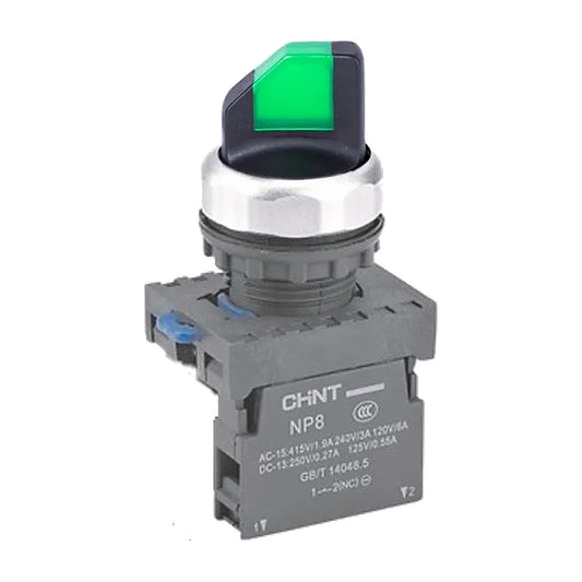 Selector iluminado Chint 2 posiciones 1NO verde NP8-10XD/213-1