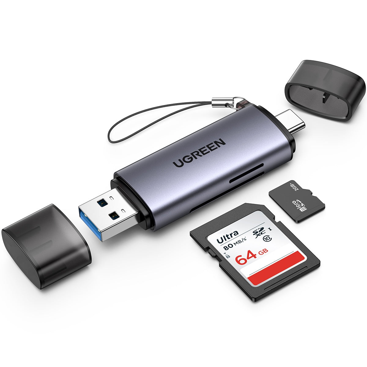 Lector de tarjetas SD y microSD UGREEN con USB A y C-1