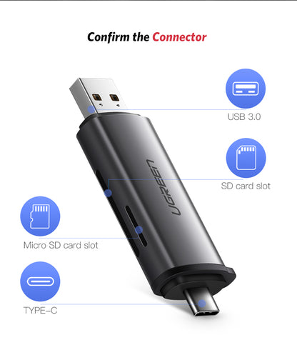 Lector de tarjetas SD y microSD UGREEN con USB A y C-3