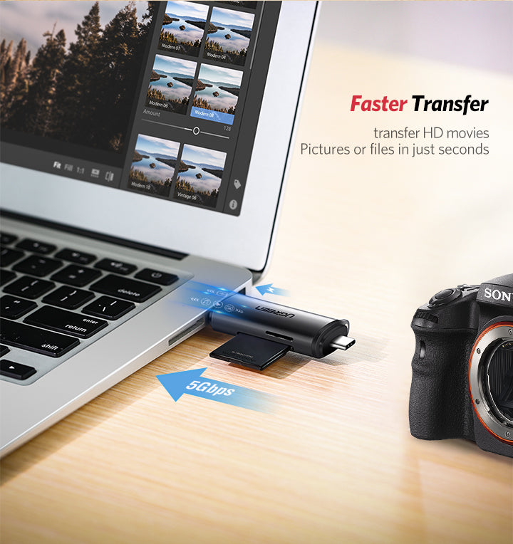 Lector de tarjetas SD y microSD UGREEN con USB A y C-4