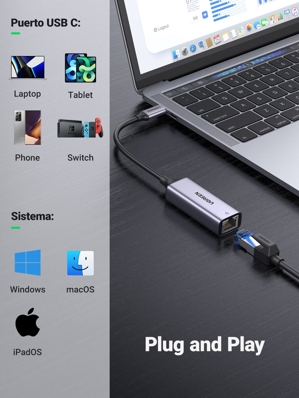 Adaptador UGREEN de USB-C a Ethernet de 1Gbps-3