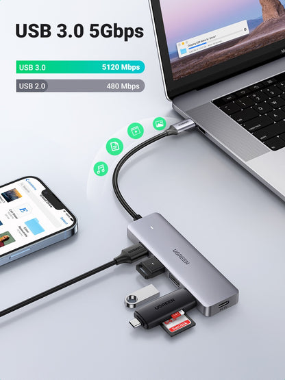 Concentrador UGREEN de USB-C a 4 USB-A-3