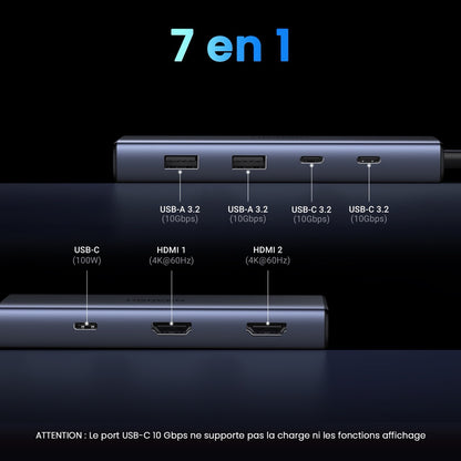 Concentrador UGREEN 7 en 1 de USB-C con 2xHDMI 4K a 60Hz-3
