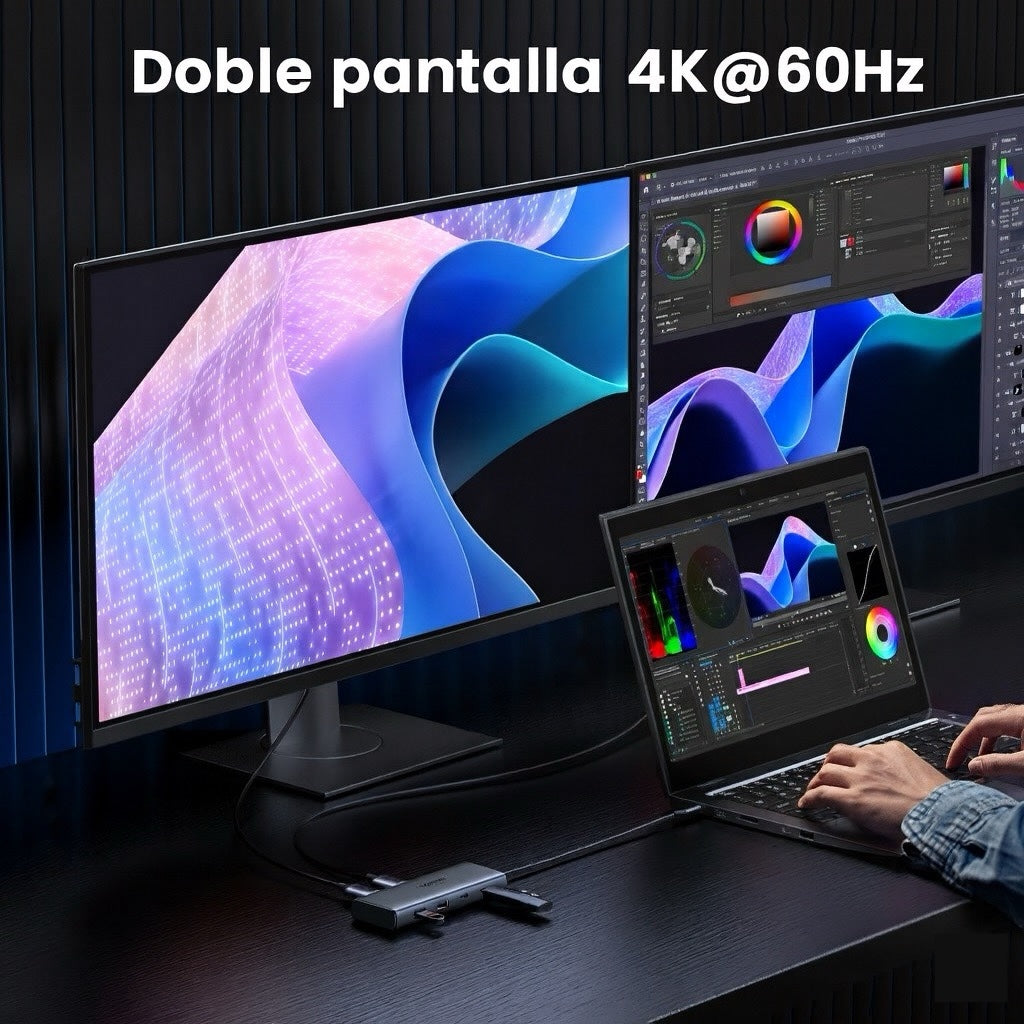 Concentrador UGREEN 7 en 1 de USB-C con 2xHDMI 4K a 60Hz-4
